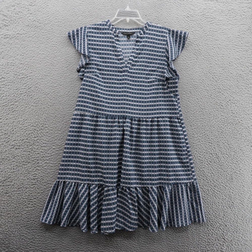 Banana Republic Womens Tiered Ruffle Hem Dress Large Blue Diamond Print
